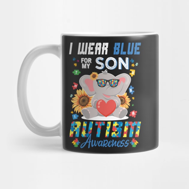 Elephant I Wear Blue For My Son Autism Awareness Month Mom Dad by GShow